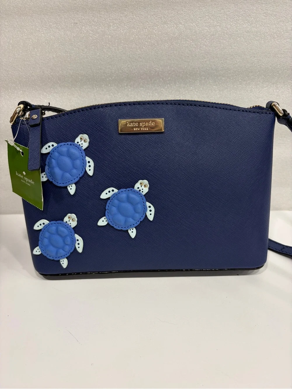 kate spade navy leather crossbody with blue sea turtle appliqués